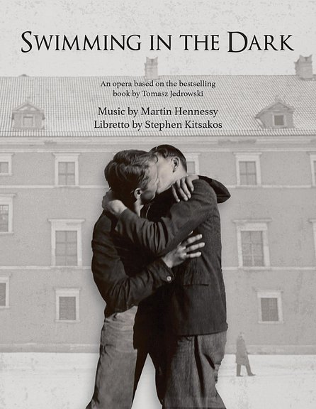 Swimming in the Dark two men kissing with text